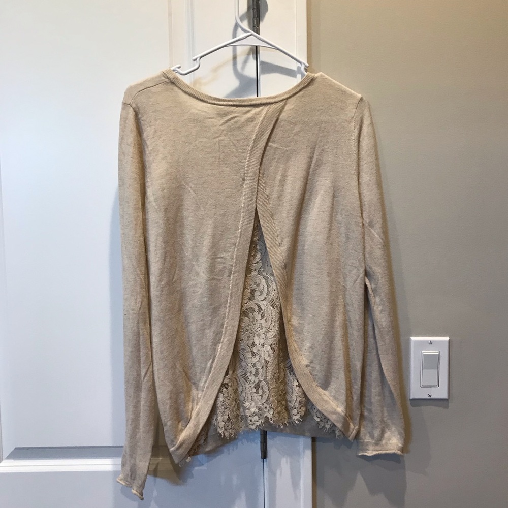 Joie split lace back nude sweater
